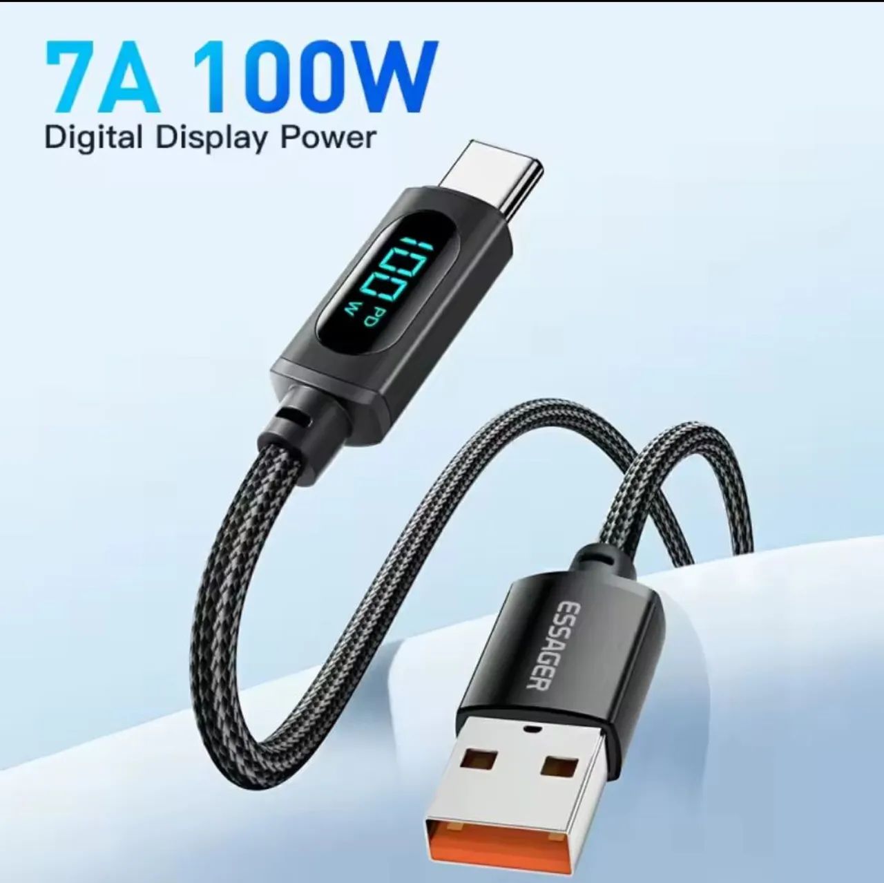 Cabo Essager USB-A- Tipo C 100W  2 Metros Display Digital Turbo Carga - Foto 2