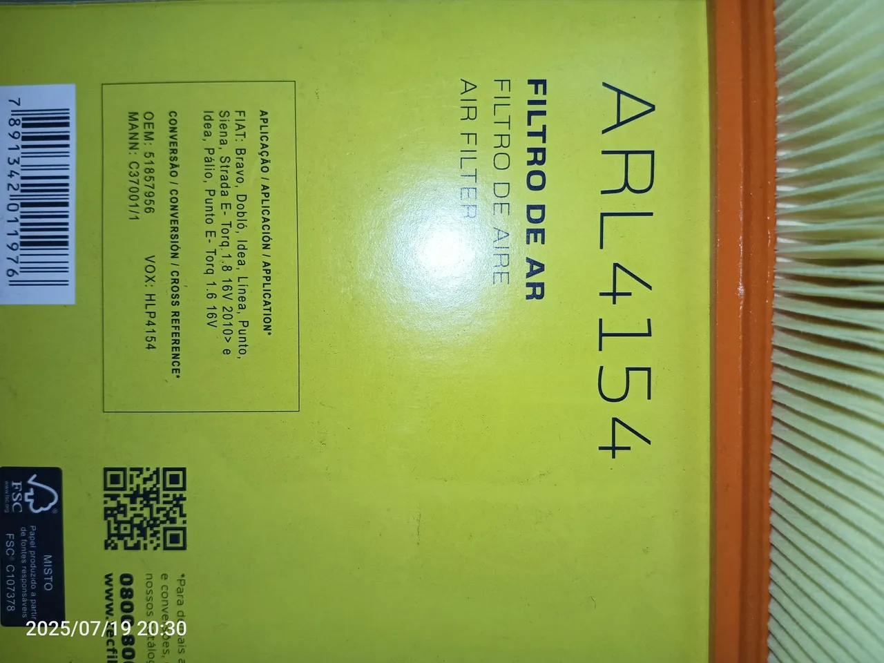 Filtro de Ar ARL 4154 - Vários Modelos Fiat