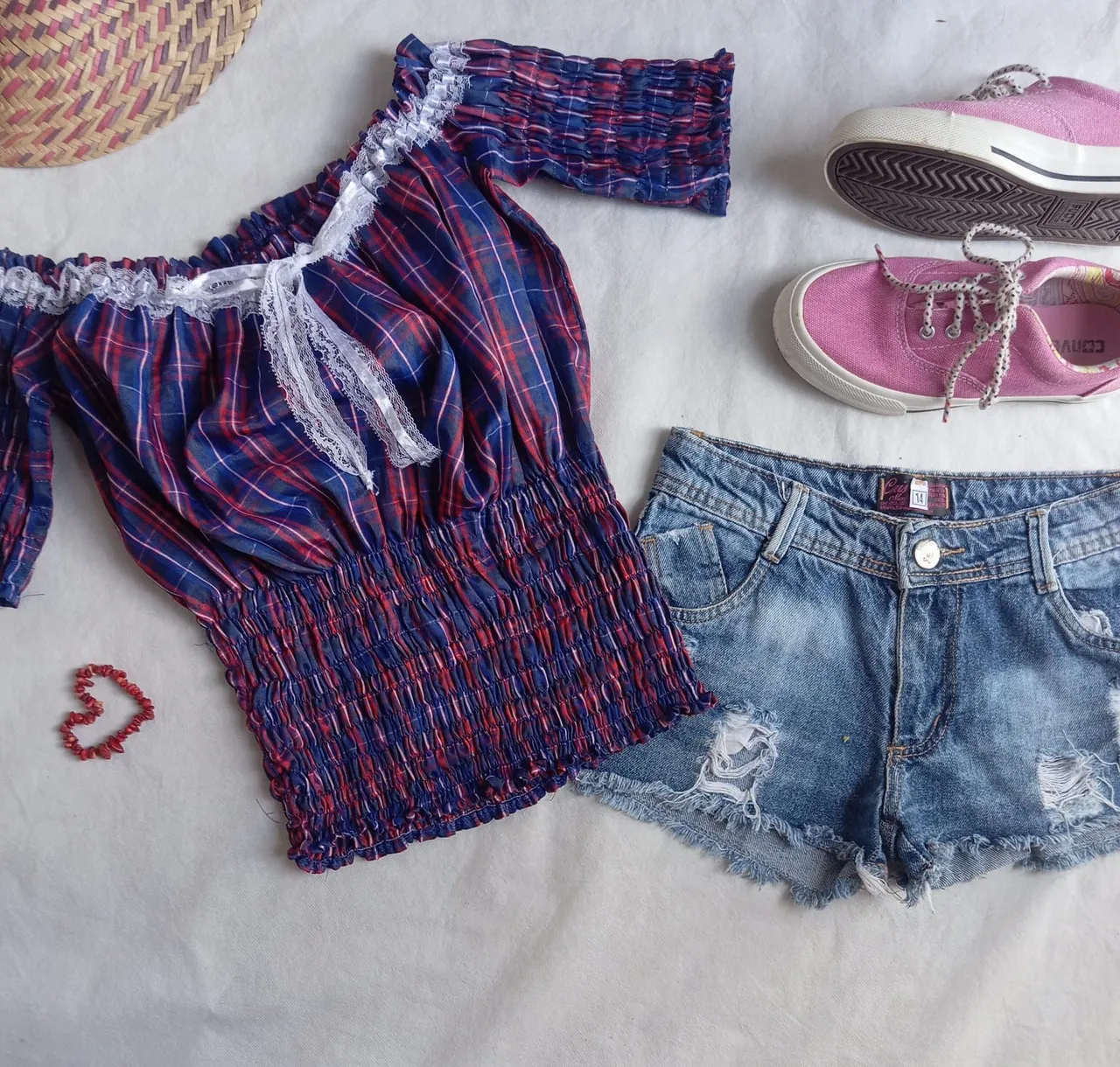 Blusa xadrez Ombro a Ombro  