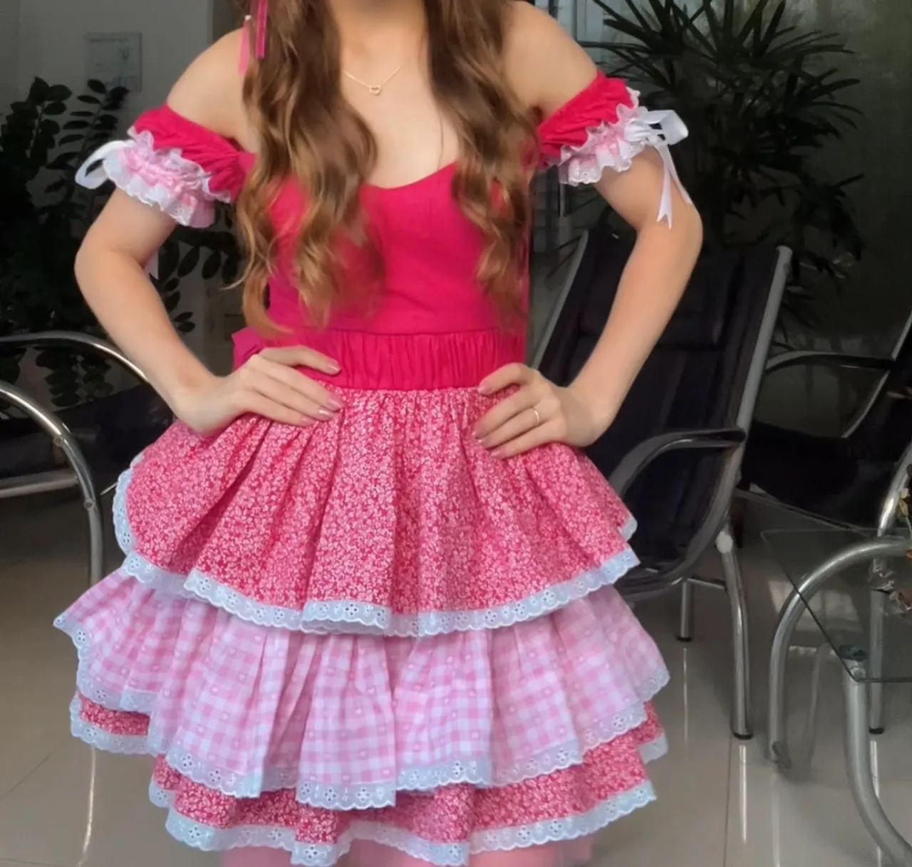 Vestido Festa Junina Rosa