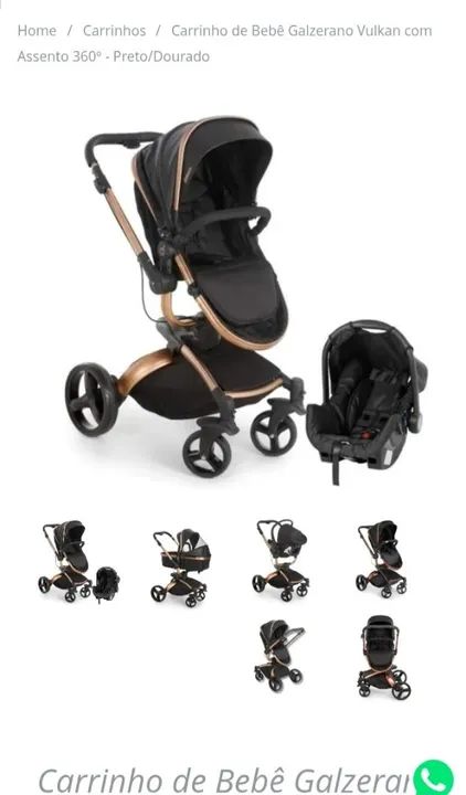 Carrinho de Bebê Galzerano Vulkan 360° Preto/Dourado