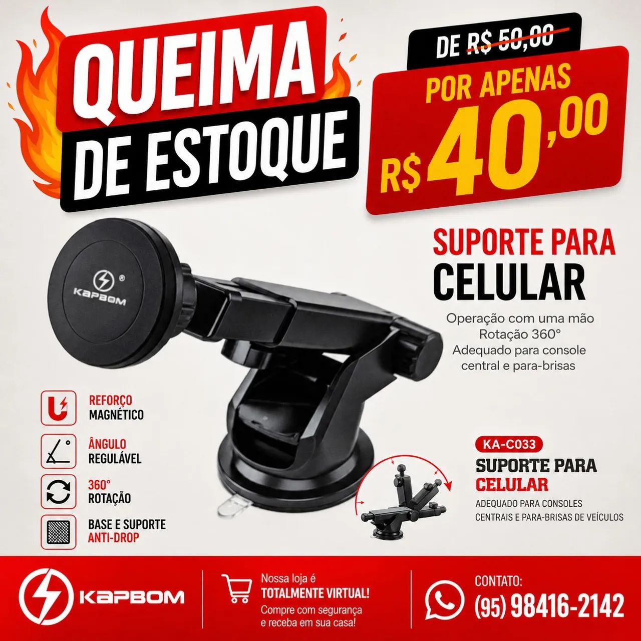 Suporte Magnético para Celular Kapbom KA-C033