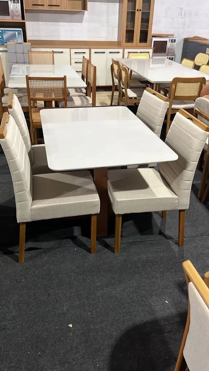 Mesa de jantar cadeiras linho Bege  - Foto 2