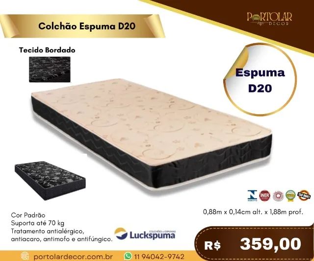 Colchão Espuma D20, a pronta entrega 