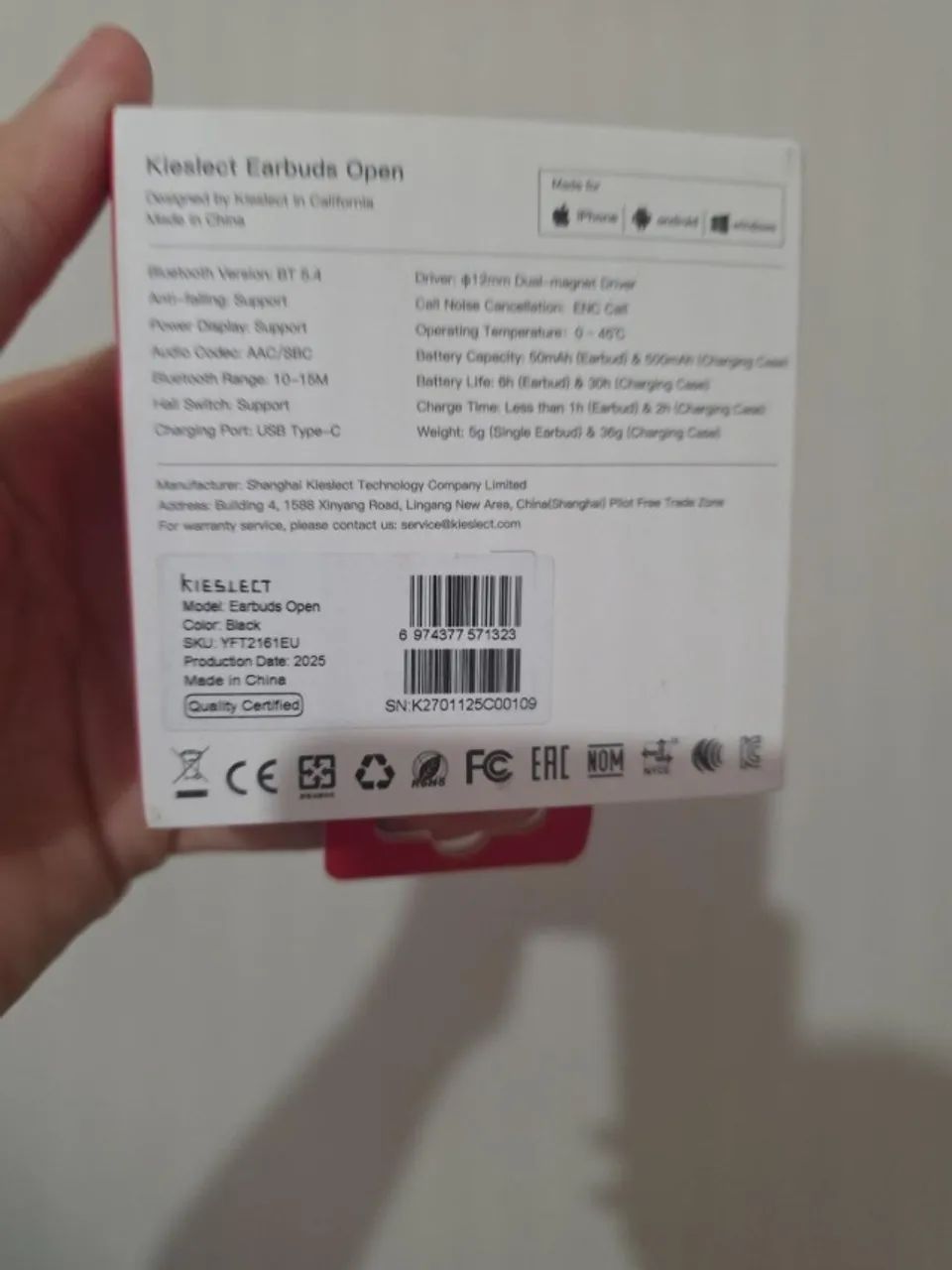 Fone de Ouvido Kieslect Earbuds Open Bluetooth 5.4 - Preto - Foto 2
