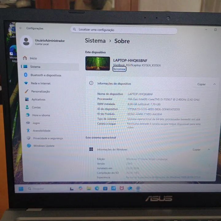 Notebook ASUS intel core i5 11th 8gb ram windows 11 SSD 250GB - Foto 4