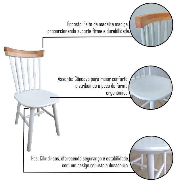 Kit Mesa Madeira Maciça com 4 Cadeiras Resistente Sala de Jantar Cozinha - Foto 5