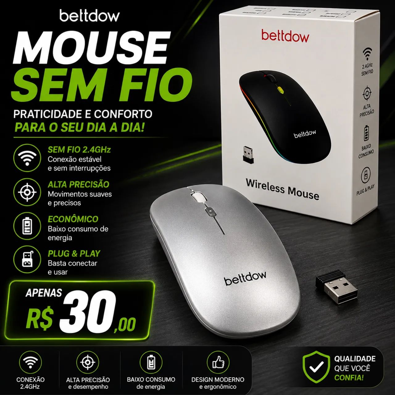 Mouse Bettdow Sem Fio Sem Fio 2400DPI 2,4GHz Bluetooth Mouse - Foto 2