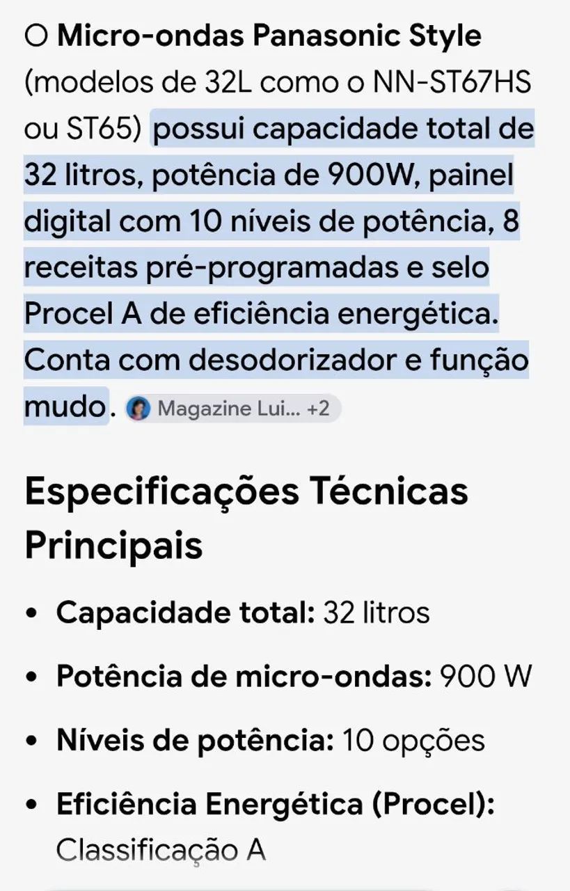 Microondas Panasonic Style 32 litros Ótimo Estado  - Foto 2