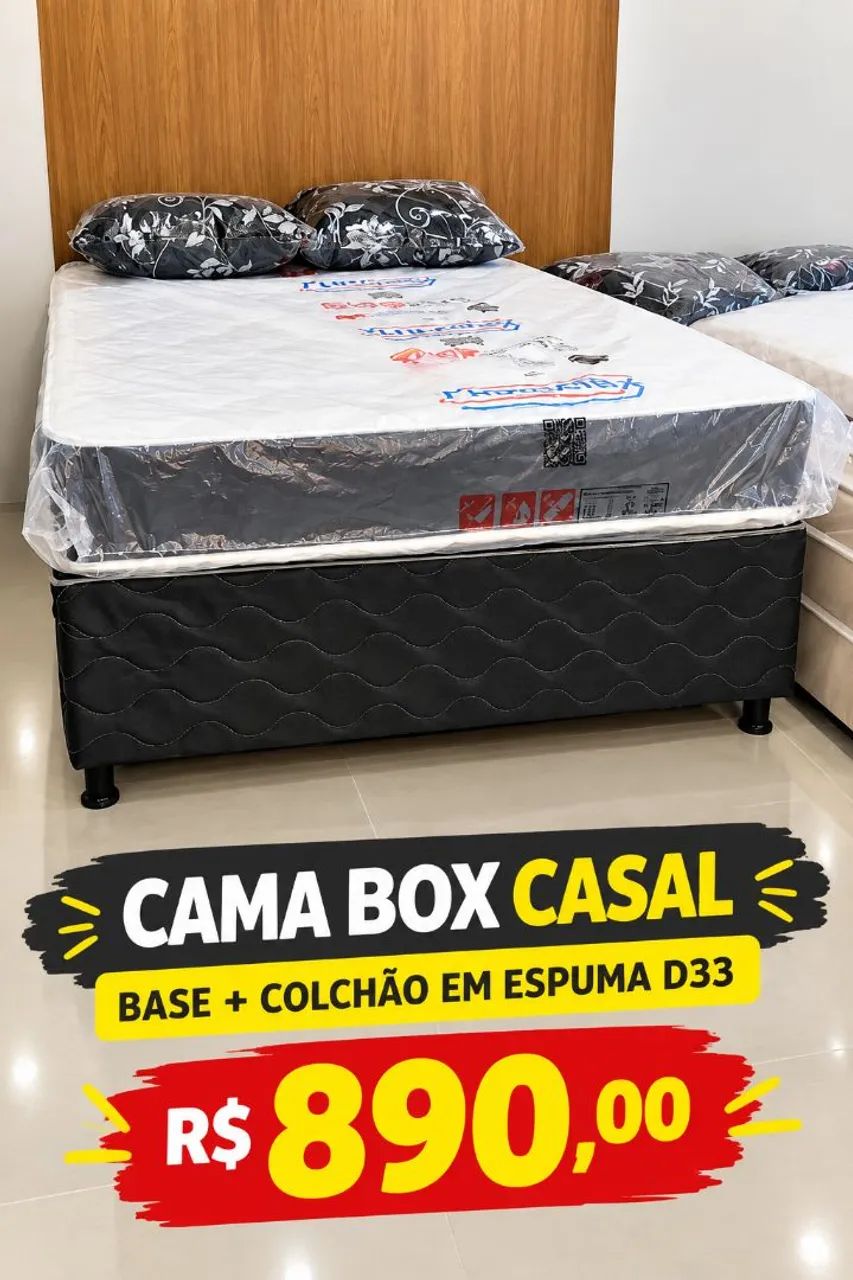Cama Box Casal + Colchão Espuma D33 | R$ 890,00