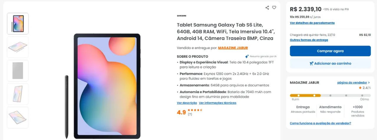 TABLET SAMSUNG GALAXY TAB S6 LITE + CANETA S PEN - Foto 4