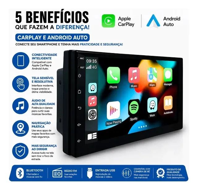  Central Multimídia Mp10 7" 2 DIN CarPlay Android Auto Bluetooth Novo na Caixa - Foto 2