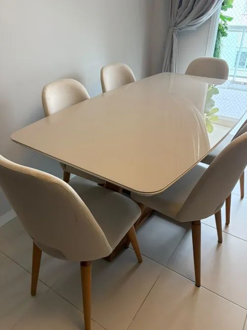 Conjunto de Jantar Mesa Retangular com Vidro Bennett 6 Cadeiras New Drop - Foto 3