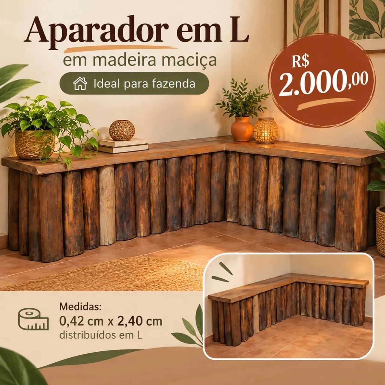 Aparador em L de madeira 