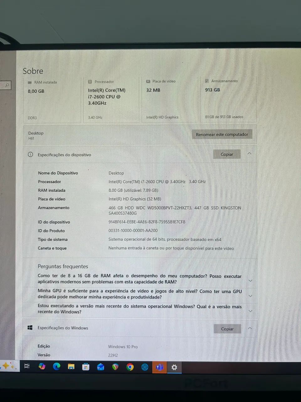 PC Desktop Intel Core i7 | 8GB RAM | SSD 480GB + HD 500GB | Windows 10 Pro - Foto 2
