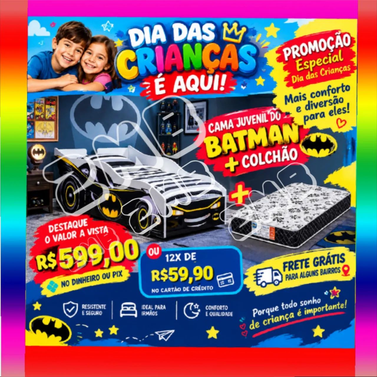 Carro Juvenil Batman com Colchão 