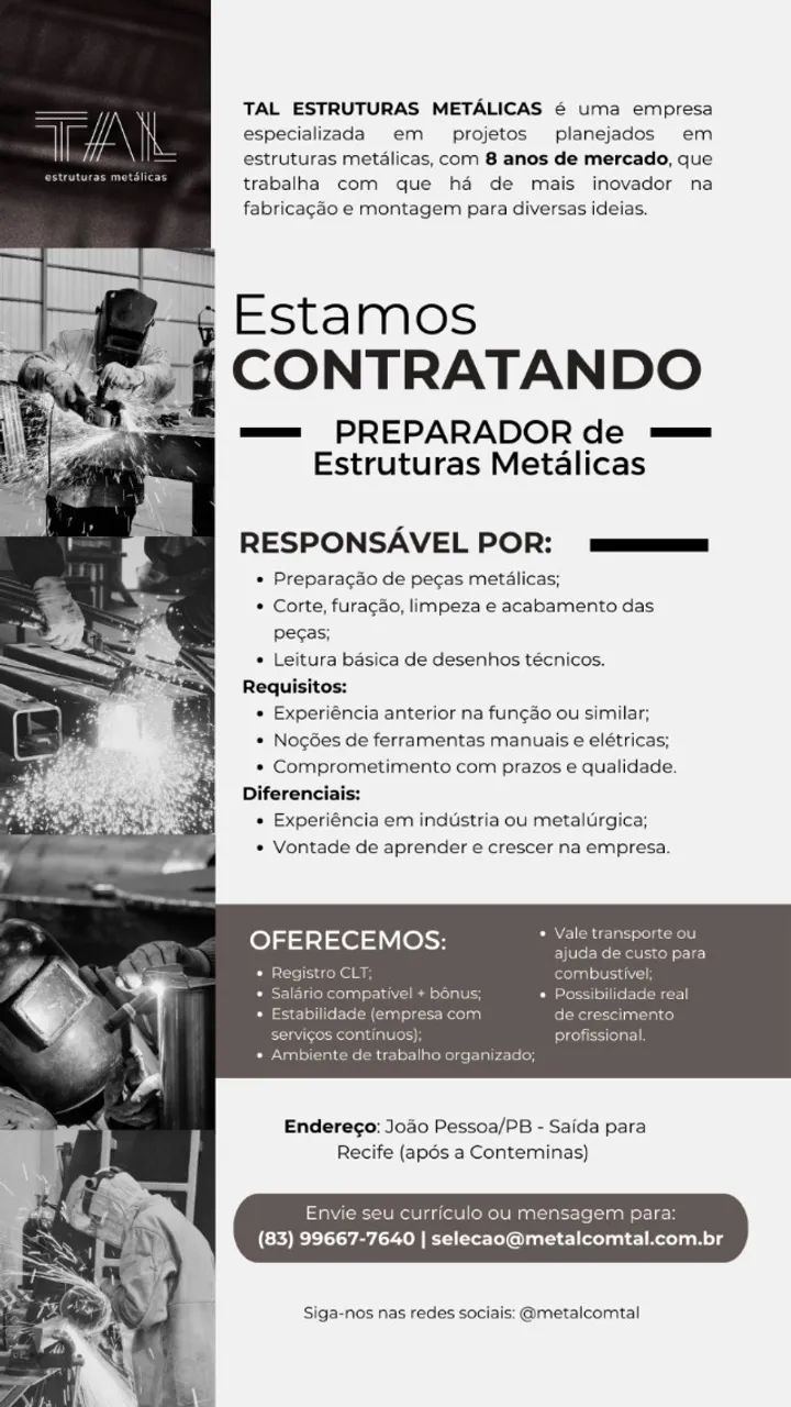 VAGA CLT PREPARADOR DE ESTRUTURAS METÁLICAS 1