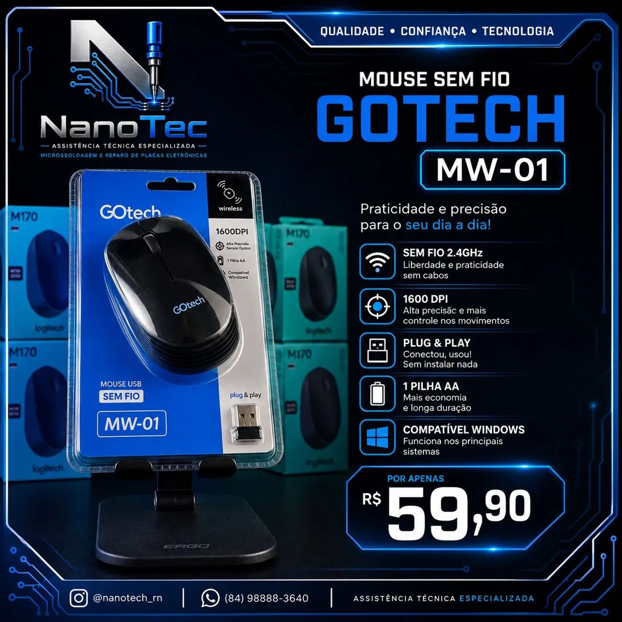 Mouse sem fio Gotech MW-01