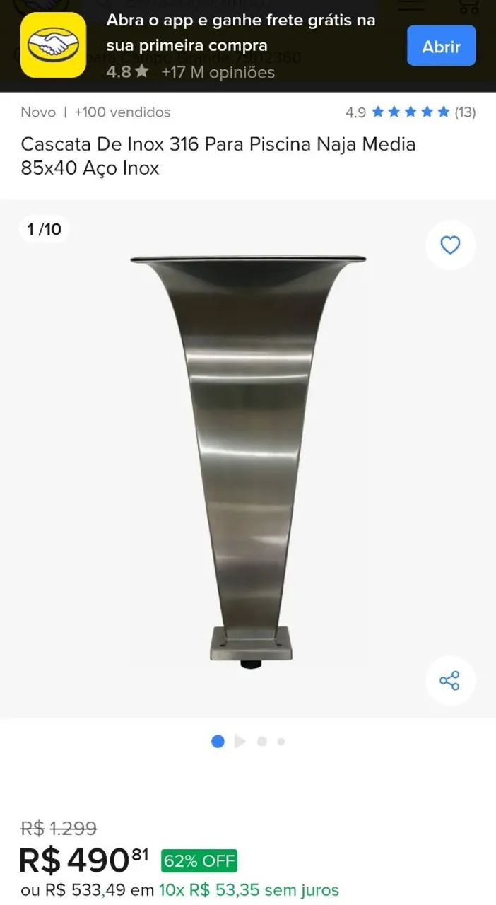 Cascata de piscina em inox