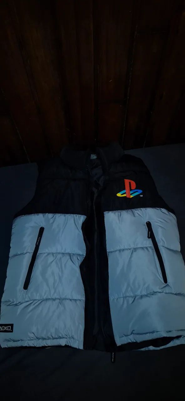 Colete Puffer Playstation Preto Cinza - Foto 2