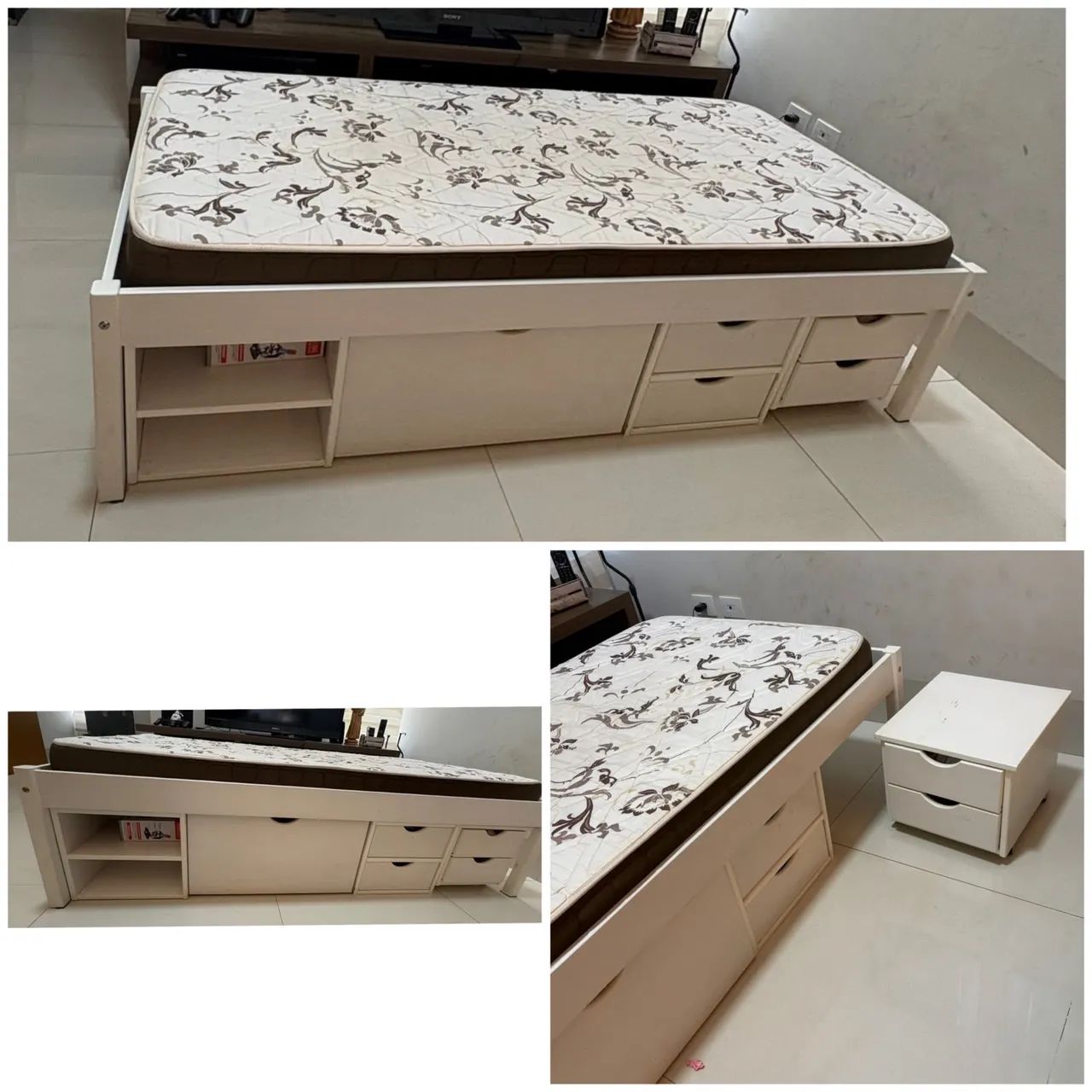 Cama de solteiro com gavetas e nichos