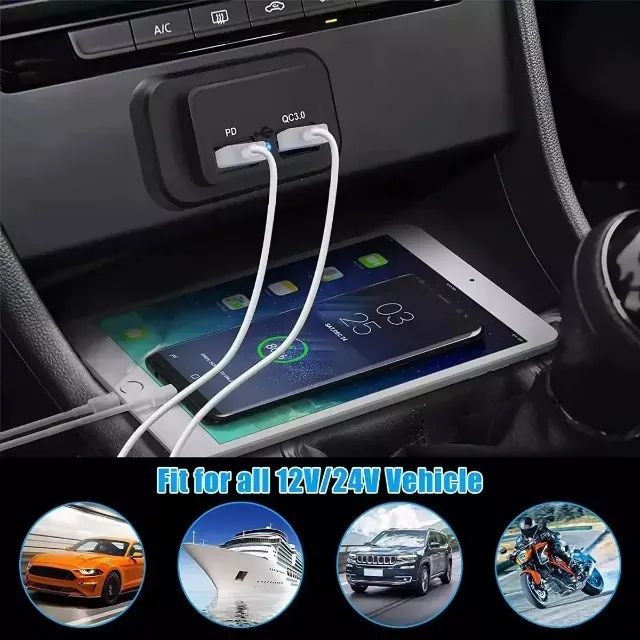 Carregador USB e Tipo C | Tomada de Energia Para carros