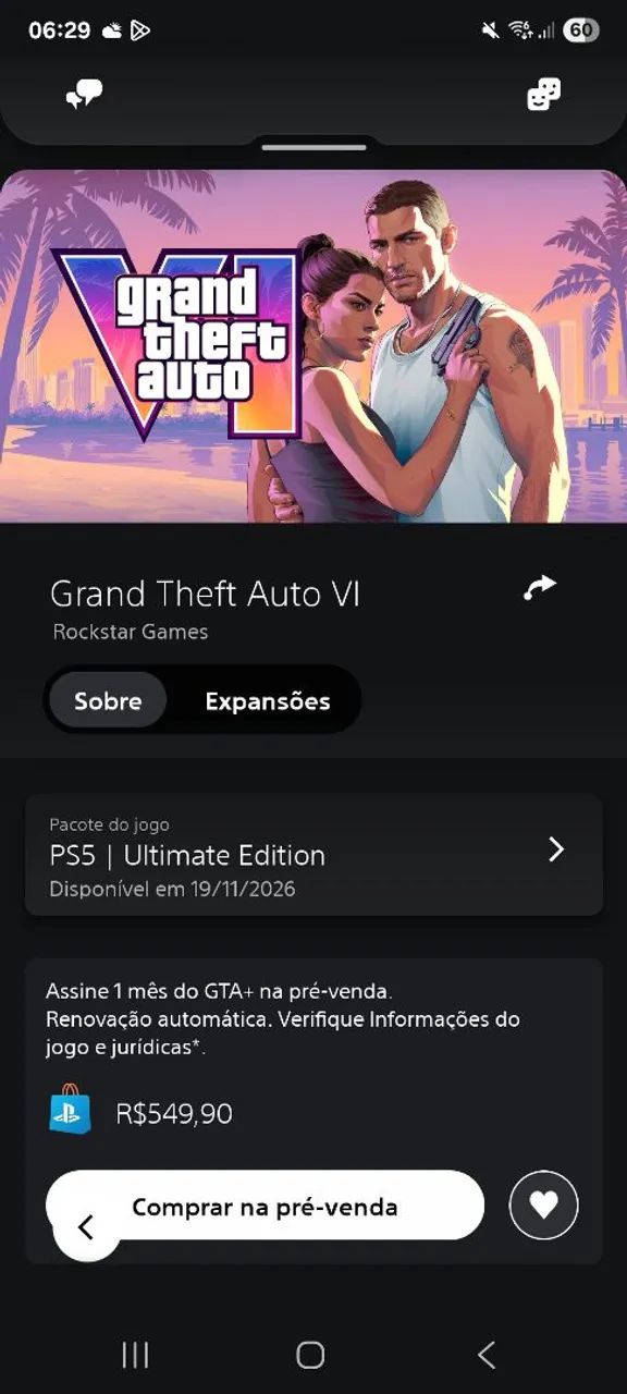 Conta com Gta VI comprado Playstation 5