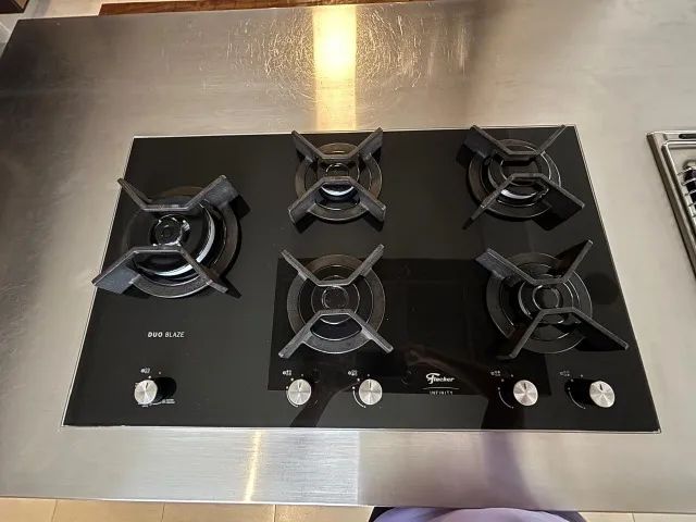 Cooktop a Gás Fischer 5 Bocas Tripla Chama Infinity Duo Blaze mesa vidro Bivolt, uso 3 mes