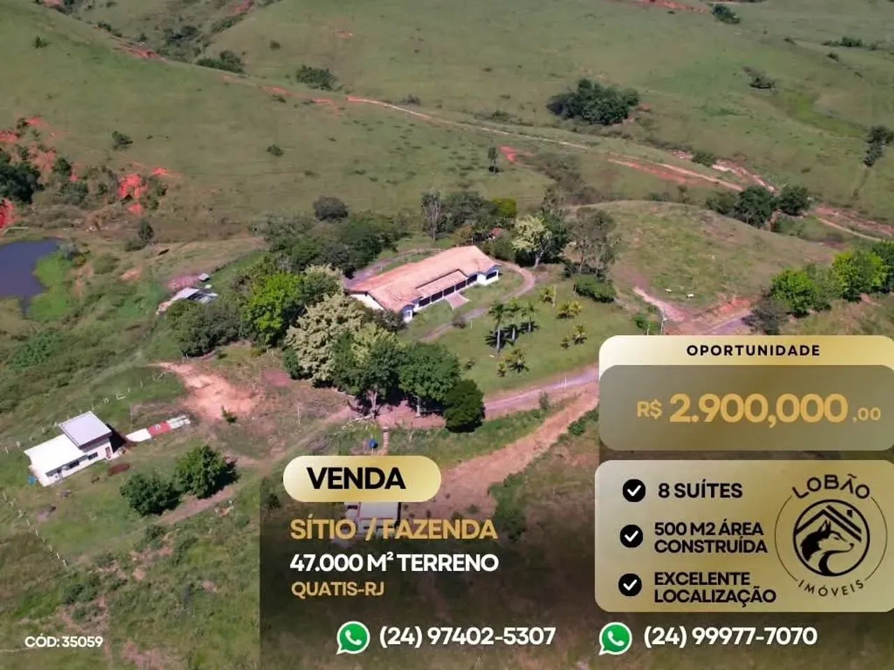 Chácara na entrada de Quatis RJ com 8 suítes e 47.000m²