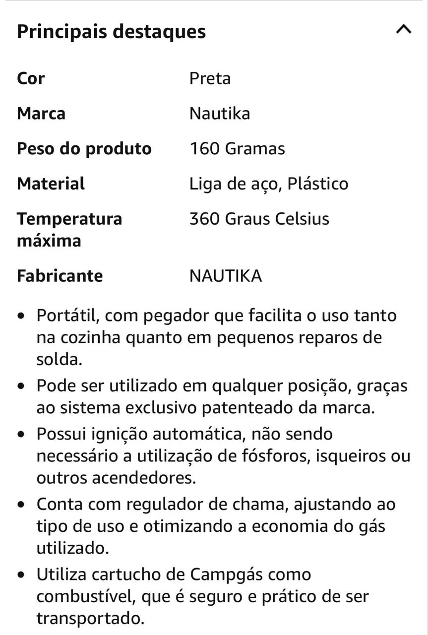 Maçarico Culinário Multiuso Nautika ignição  - Foto 6