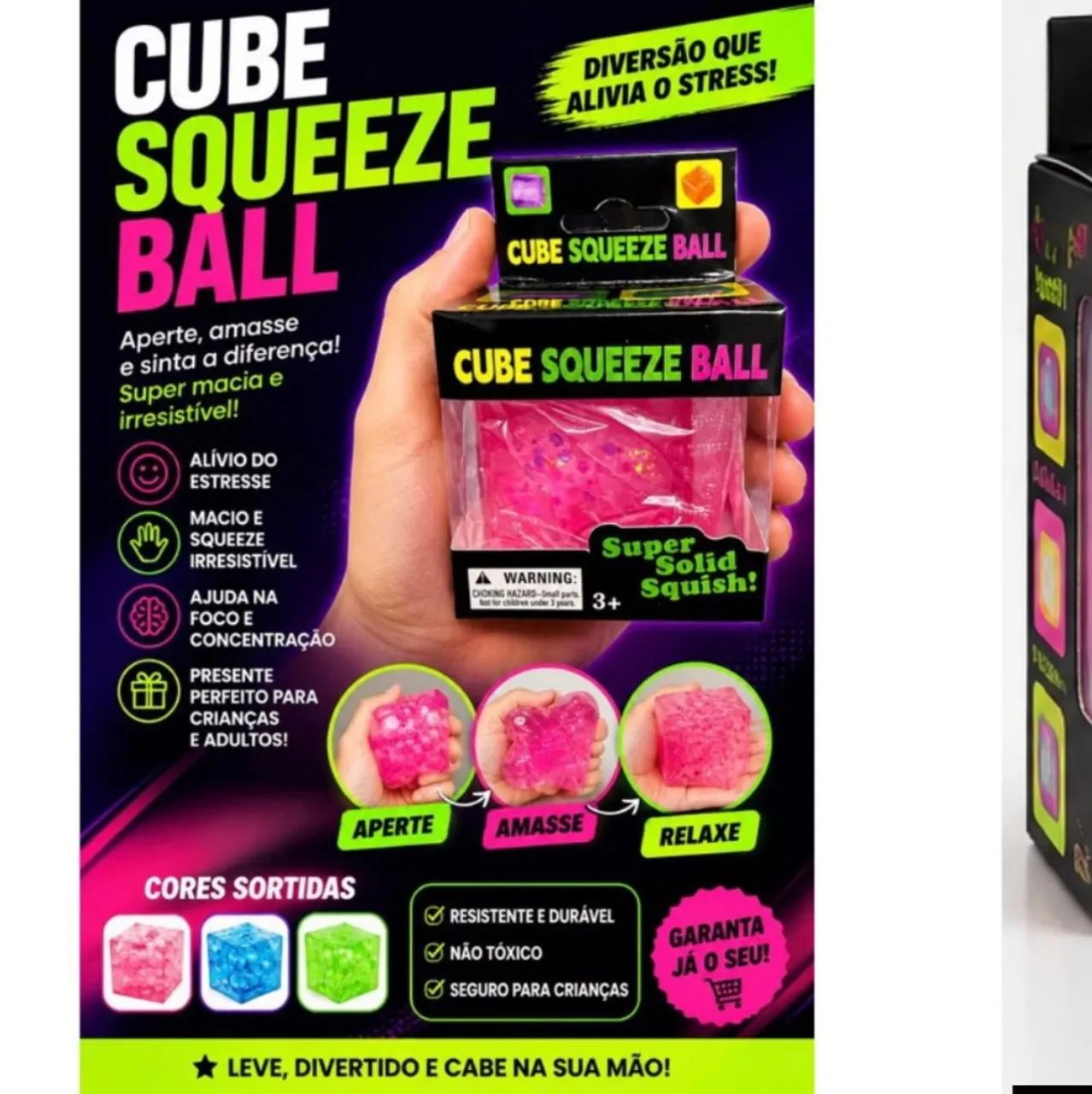 Cubo gelo squishy com glitter 