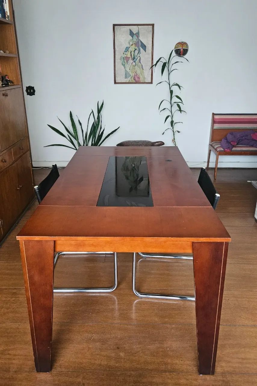 Mesa de jantar grande 160x90 madeira com vidro central - Foto 3