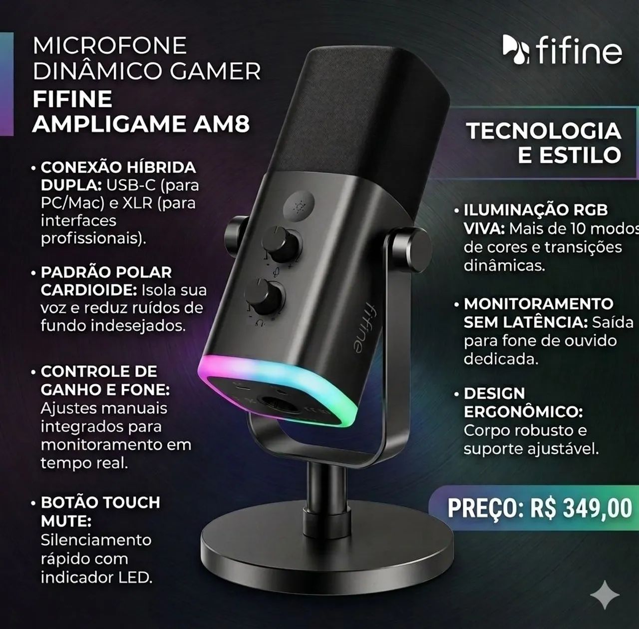 Microfone Live Fifine Am8 Premium (Original e Lacrado)