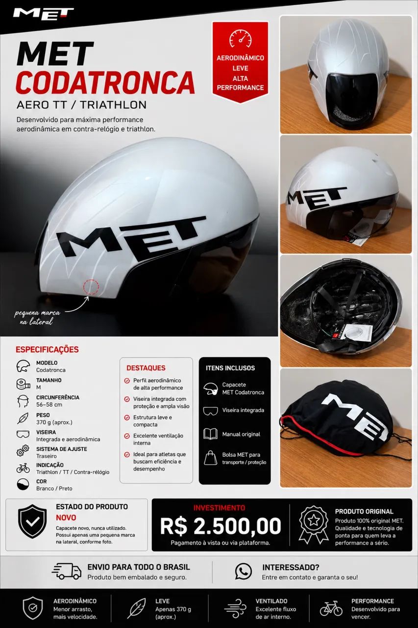 MET Codatronca - Capacete Aero TT/Triathlon - Tam. M - Foto 4