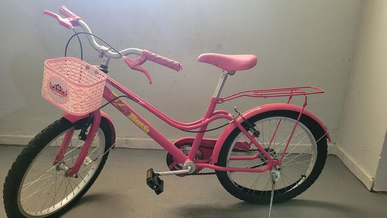 Bicicleta Infantil Aro 20 Rosa Monark c/Cesta e Bagageiro