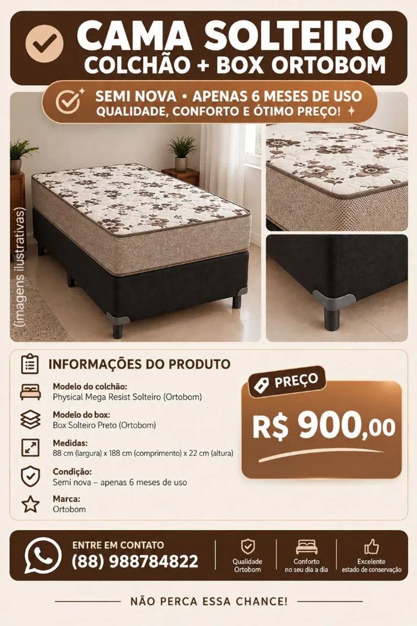 CAMA DE SOLTEIRO ORTOBOM SEMINOVA