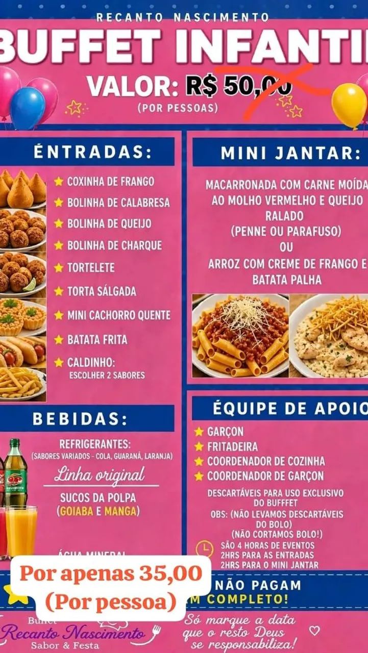 Buffet infantil na promoção 