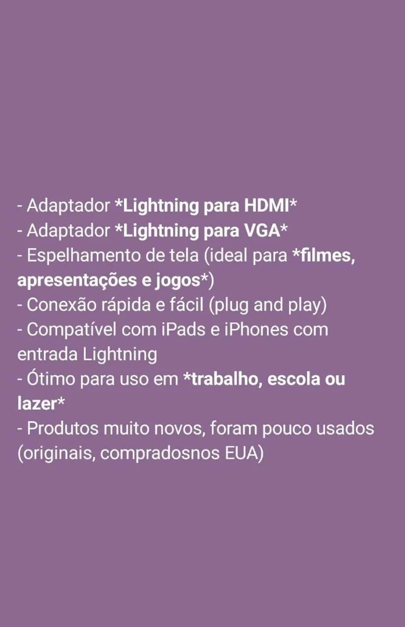Adaptadores para ipad/iphone (lightning) HDMI e VGA - Foto 4