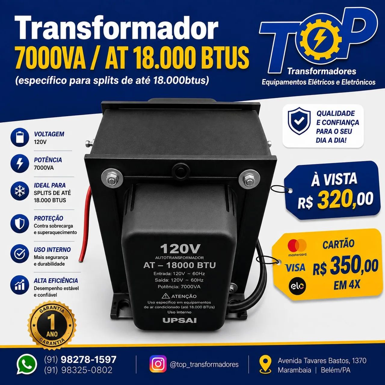 Transformador 7000 va Bivolt