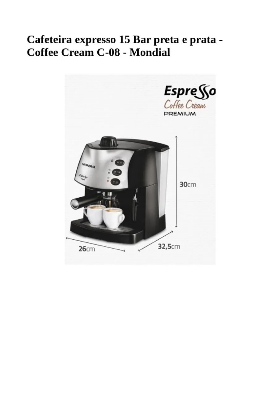 Cafeteira expresso 15 Bar preta e prata - Coffee Cream C-08 - Mondial