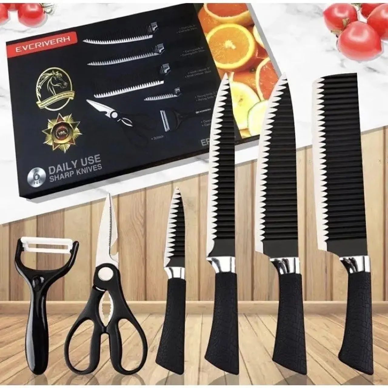 Kit Jogo De Facas Profissional 6 Peças Aço Inox Cozinha - Foto 4