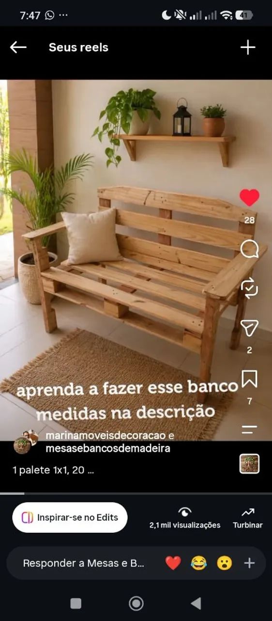 Banco de palete a pronta entrega 