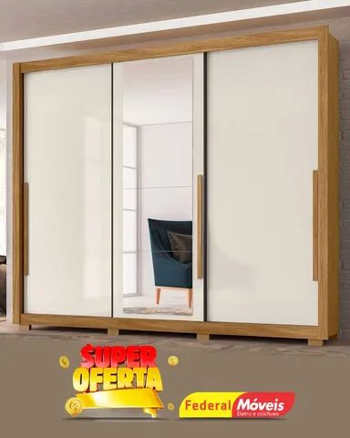 Guarda Roupa Casal 3 Porta de Correr com Espelho Direto da Fabrica Fazemos Entrega
