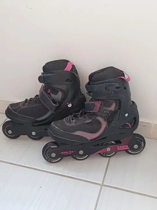 Patins Inline Oxelo Active Fit 3 - 76 mm Preto/Rosa