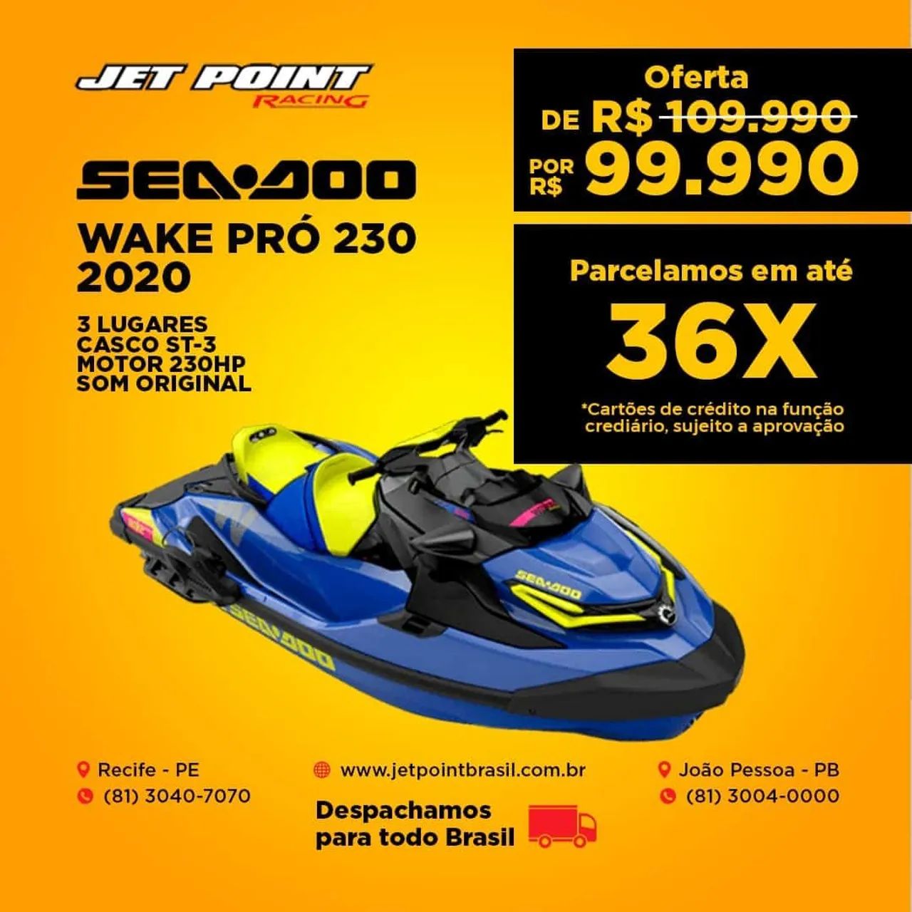 JET SKI SEA DOO WAKE 230 PRÓ 2020, Todo Original, Casco ST-3, Som, Troco/PARCELO 36x