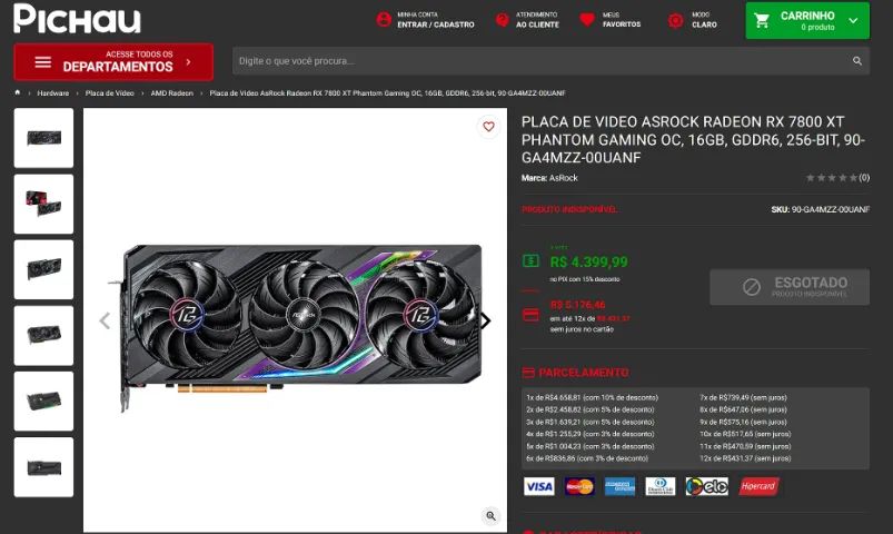 RX 7800 XT Gaming Phantom 16gb nova