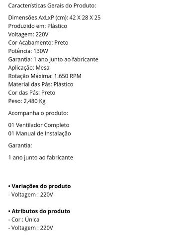 Ventilador De Mesa/ Parede 30Cm 130W Preto 220V  - Foto 3