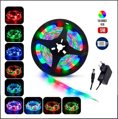 Kit Fita Led 2835 Rgb 5m Colorida 16 Cores Quarto Sala Decoração Com Fonte Controle Sensor