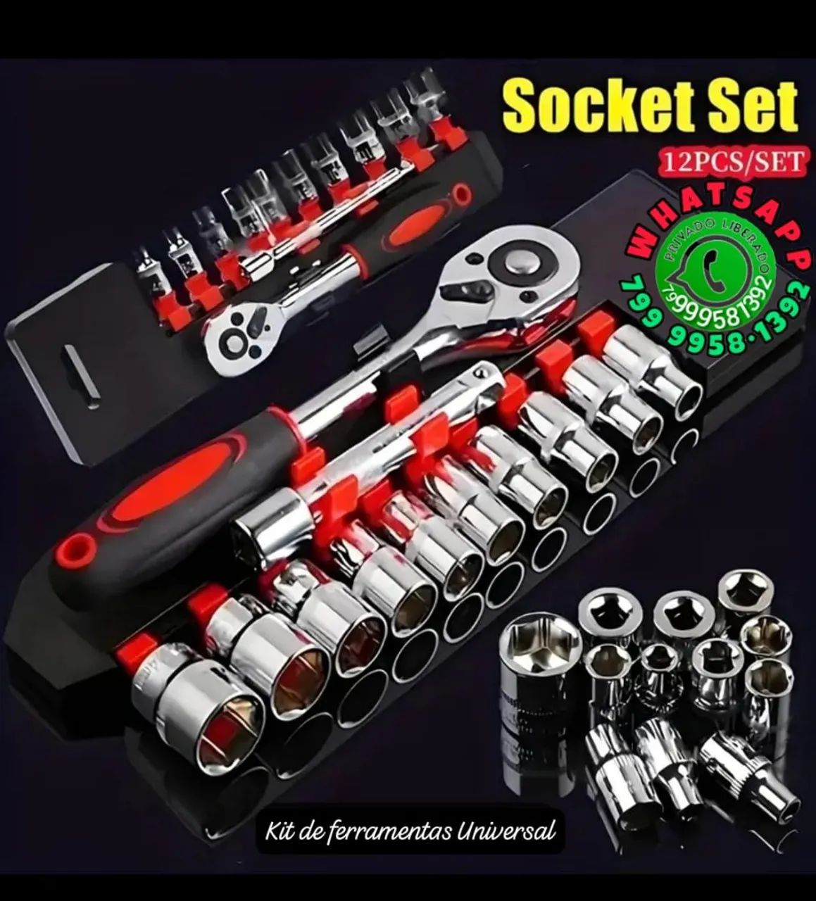 Jogo de Soquetes catraca 12 Peças - Ferramentas Universais