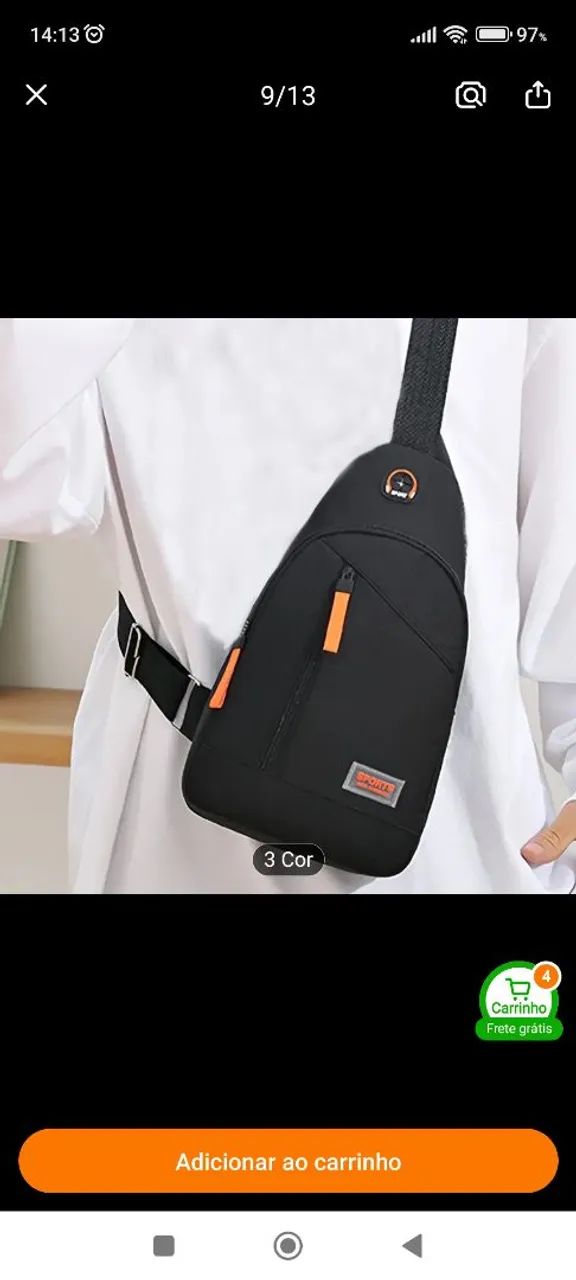 Bolsa de Peito Unissex Moderna - Preta - Foto 3